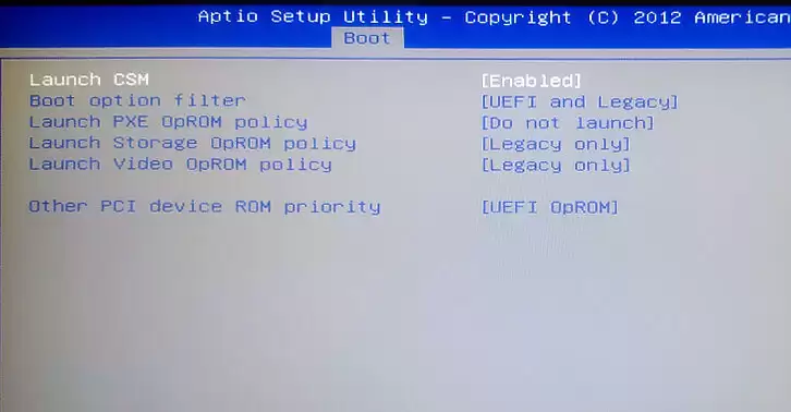 CSM parameters Вкладка BIOS - параметры CSM