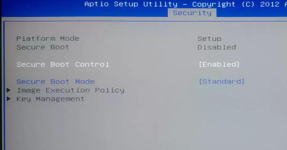 Secure Boot Меню безопасной загрузки