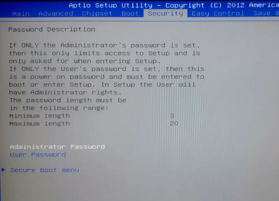 Security Меню BIOS - Безопасность