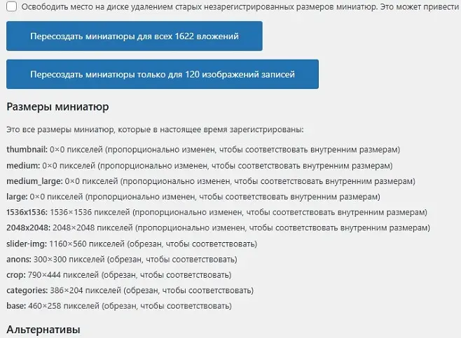 настройки Regenerate Thumbnails
